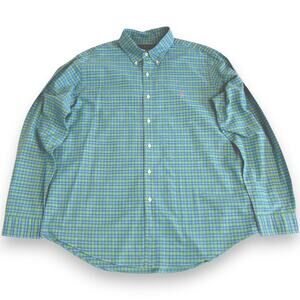 Ralph Lauren Mens XL Shirt Button Up Plaid Green Blue Peach 100% Cotton
